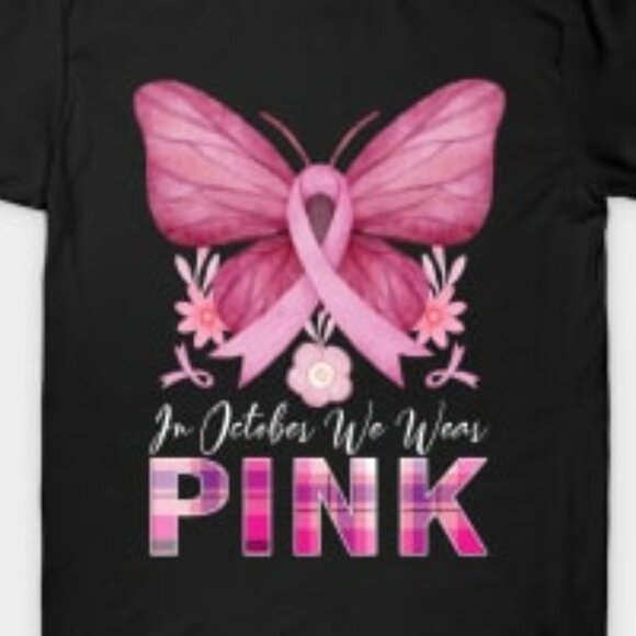 In October We Wear Pink Ghost T-Shirt, Breast Cancer Awareness Tee - Picture 2 of 3